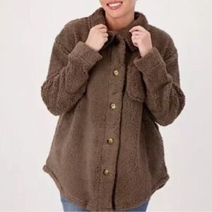 Koolaburra by UGG Brushed Back Sherpa Cozy Oversized Shacket Dark Oak